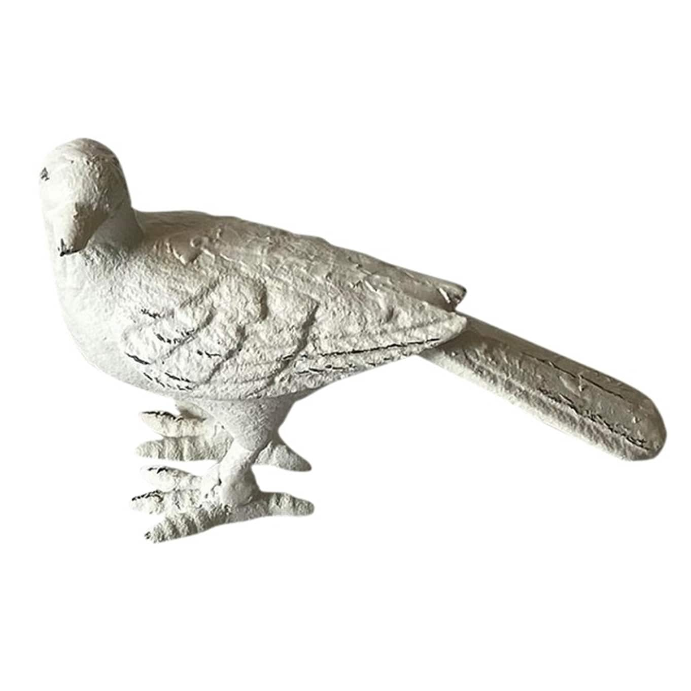 Cast Iron Bird Figurine 4.75H Antique White - A