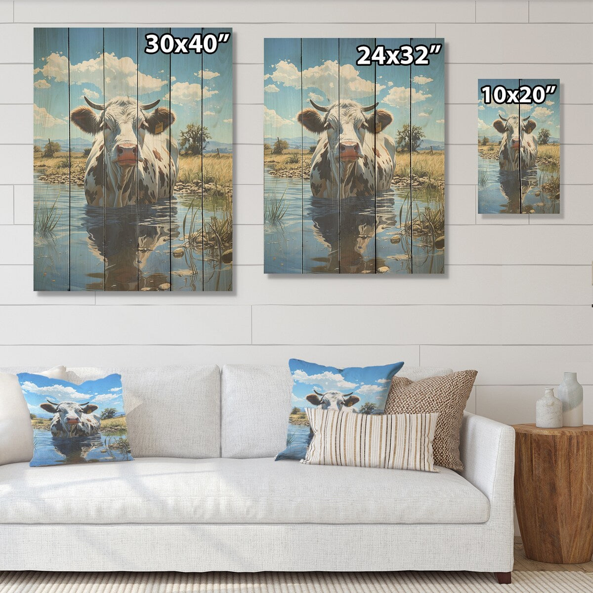 Designart Cow In Tranquil Pasture Cow Wood Wall Decor - Modern Green Wood Panel On Natural Pine Wood