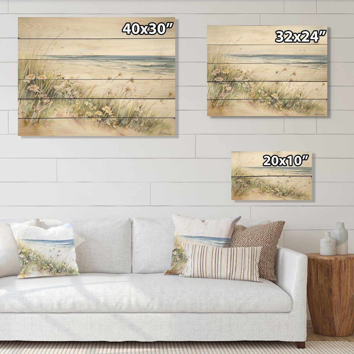 Designart Wildflowers on the beach Wildflowers Wood Wall Decor - Traditional Green Wood Panel On Natural Pine Wood