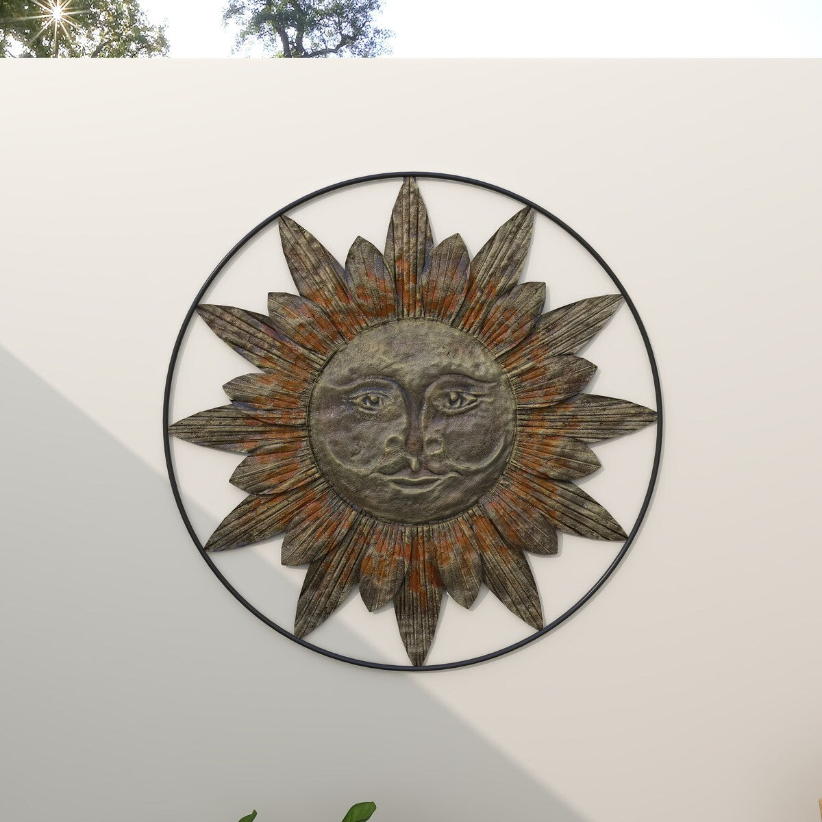 Metal Sun Indoor Outdoor Home Wall Decor with Distressed Copper Like Finish - Brown - Roche River Decor