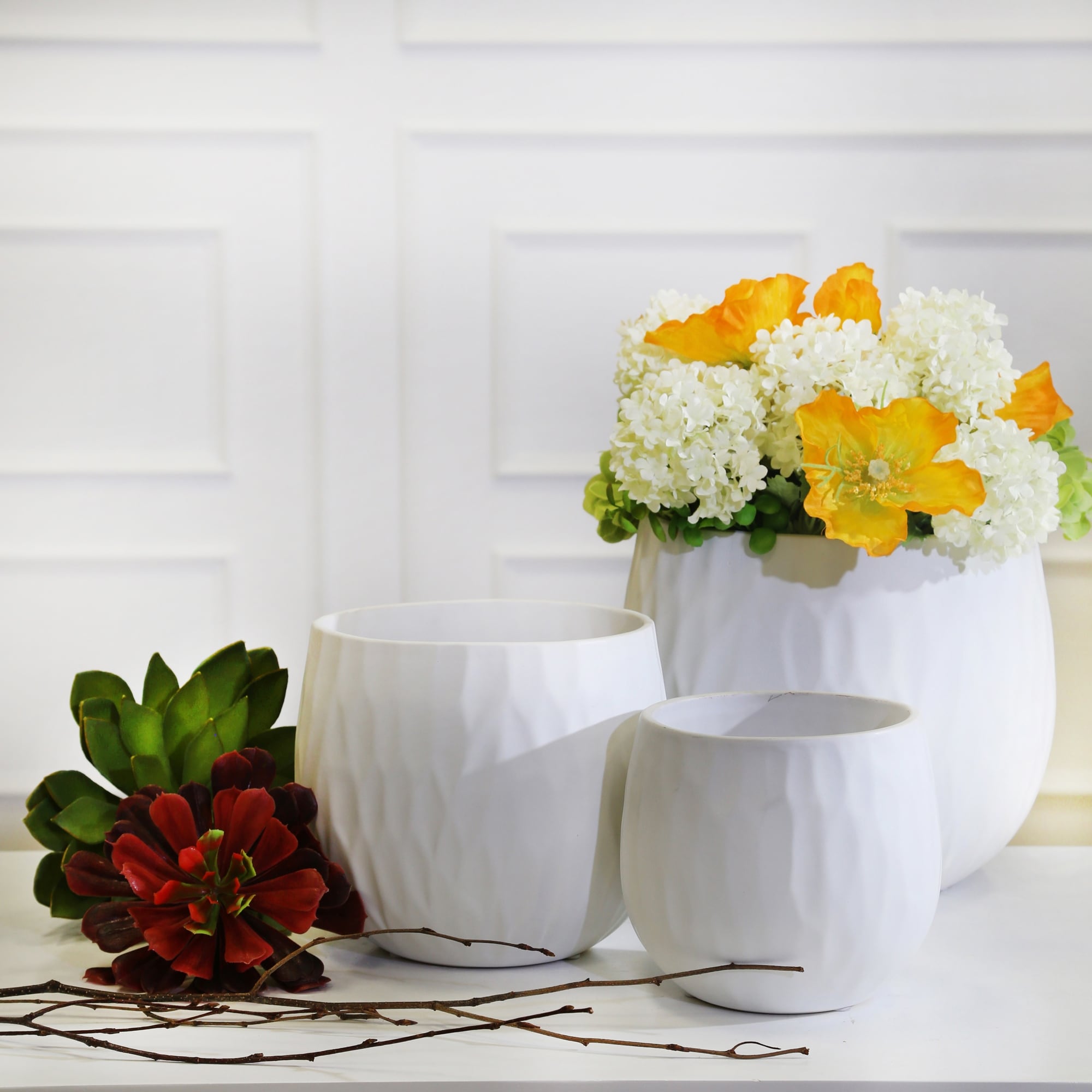 Sagebrook Home Neutral Matte White Ceramic Planters, Set of 3 - 9 x 9 x 8