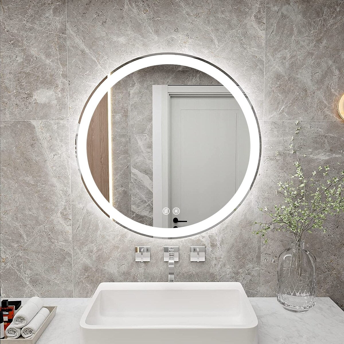 LED Lighted Dimmable Anti Fog Frameless Rounded Vanity Mirror