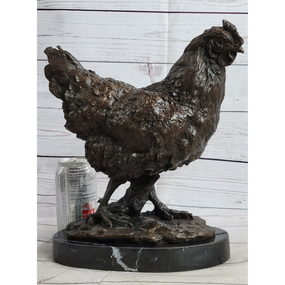 Bronze Sculpture Large Chicken Rooster Farm Animal Home Decor Marble Figurine