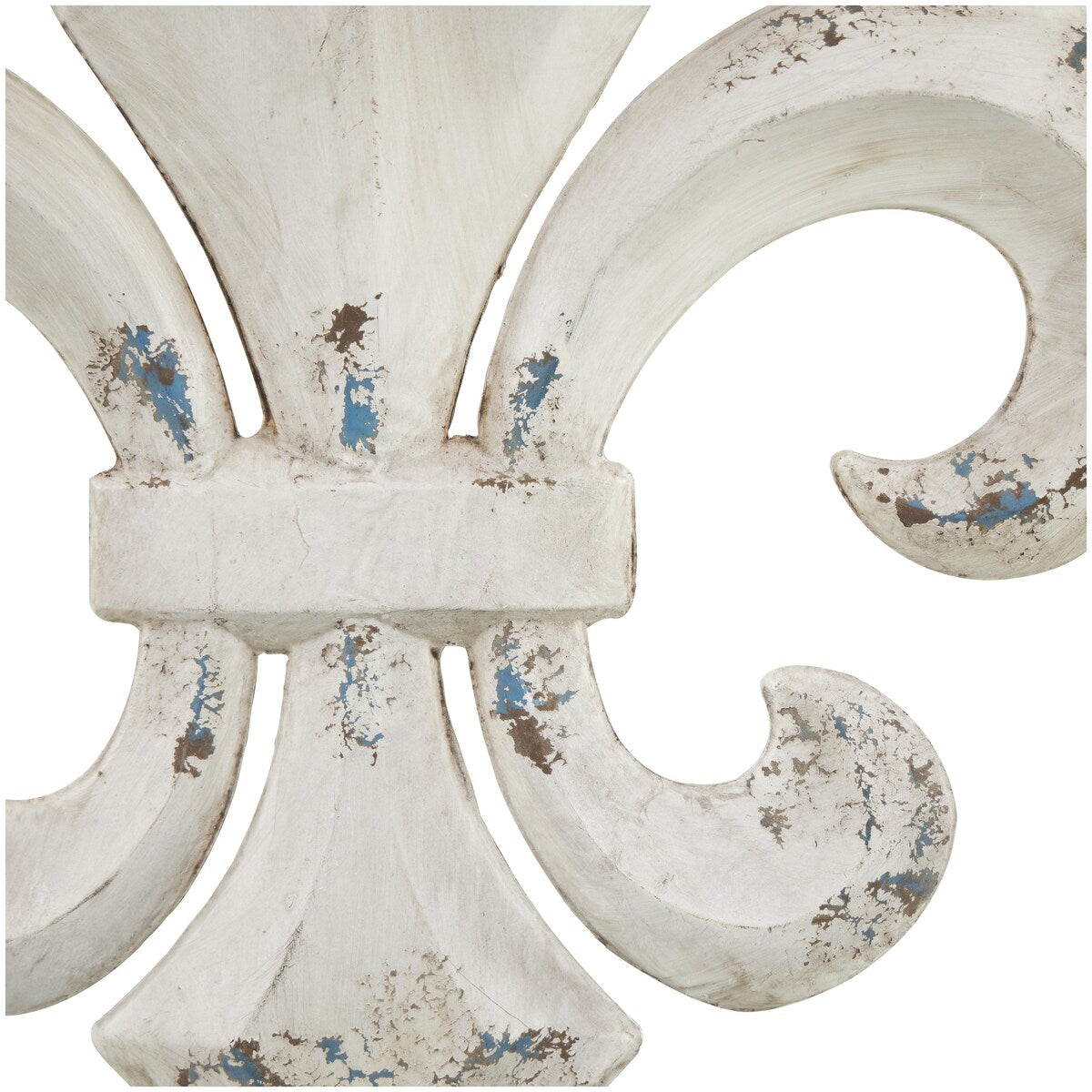 Metal Fleur De Lis Home Wall Decor with Blue and Brown Distressing - White - Roche River Decor