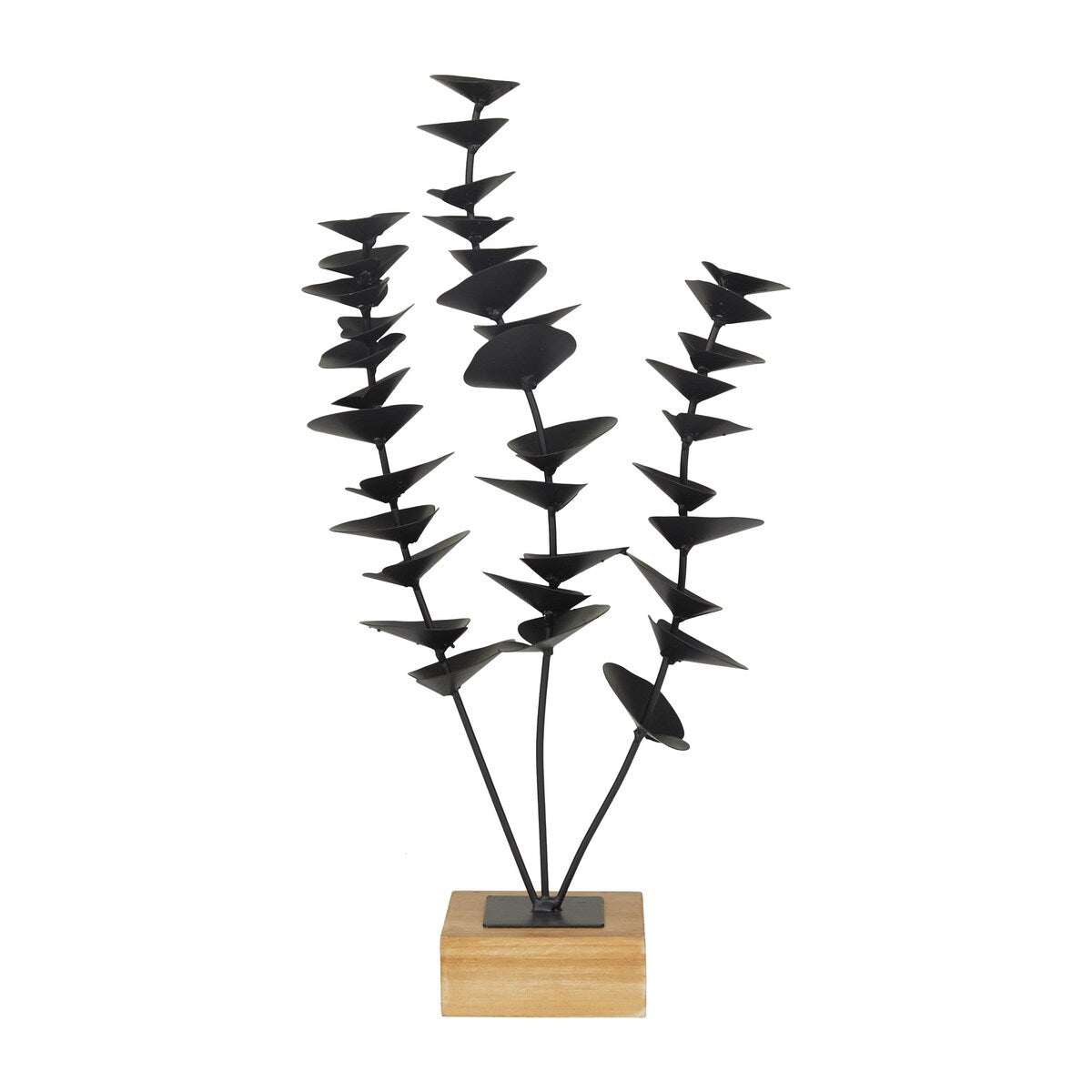 Metal Leaf Decorative Sculpture with Wood Base - Black - Roche River Decor