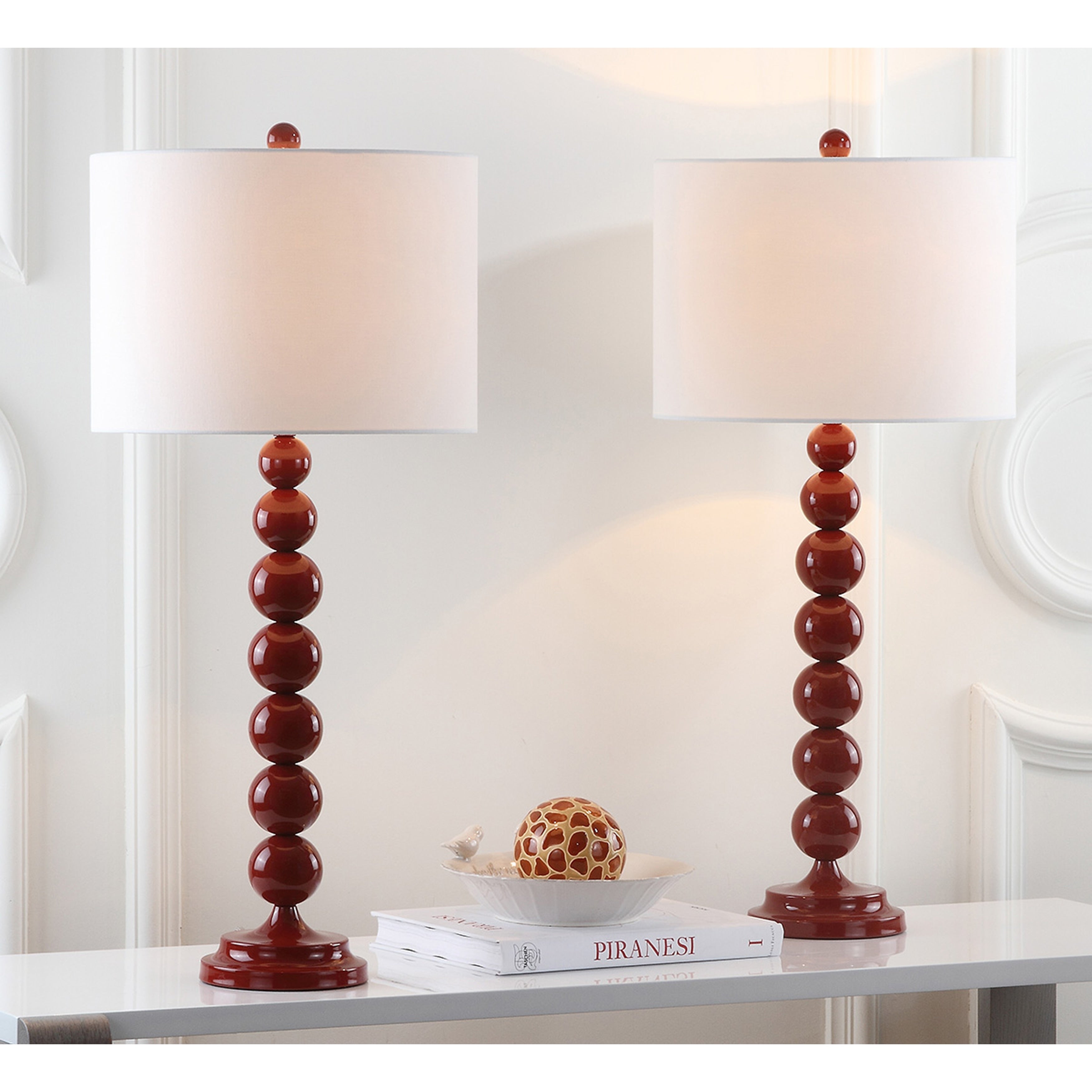 SAFAVIEH Lighting Mechelle 31-inch Stacked Ball White Table Lamp (Set of 2) - 14x14x31.5 - 14Wx14Dx32H