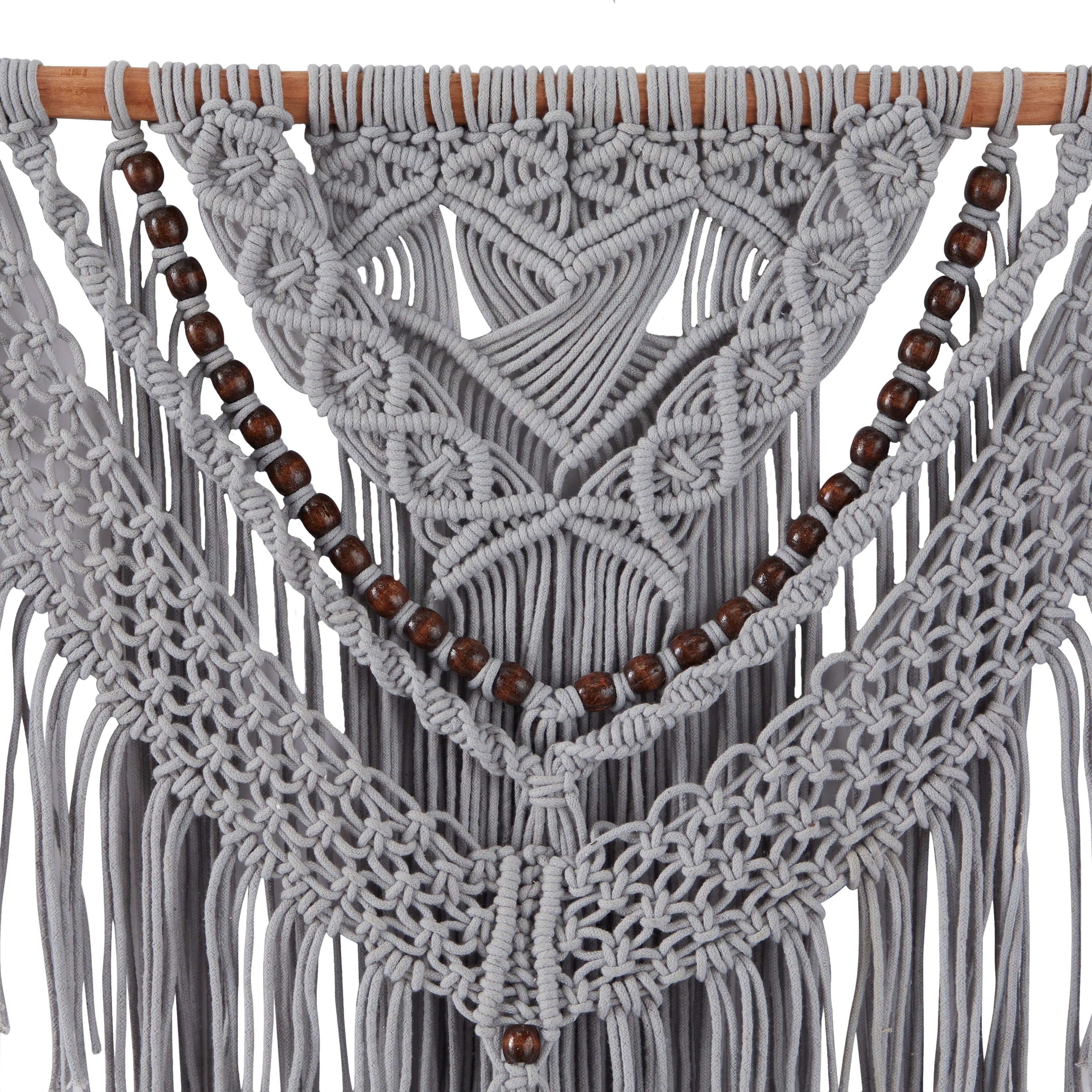 Cotton Handmade Intricately Weaved Macrame Wall Decor with Beaded Fringe Tassels - Gray or Cream