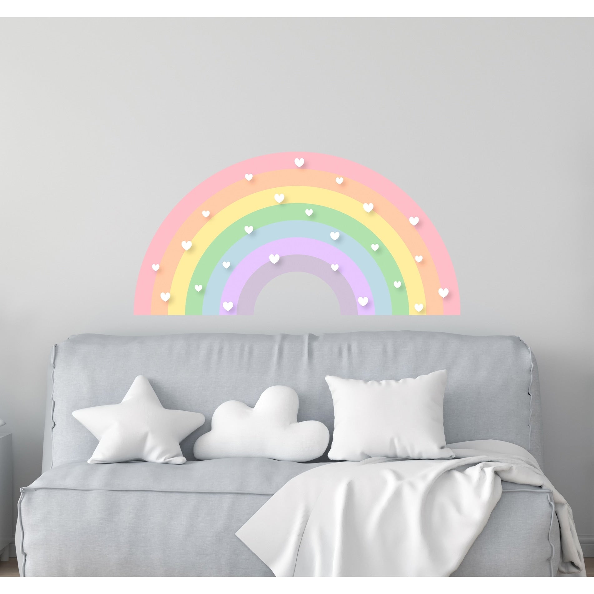 Large Pastel Rainbow with Hearts Wall Decal.