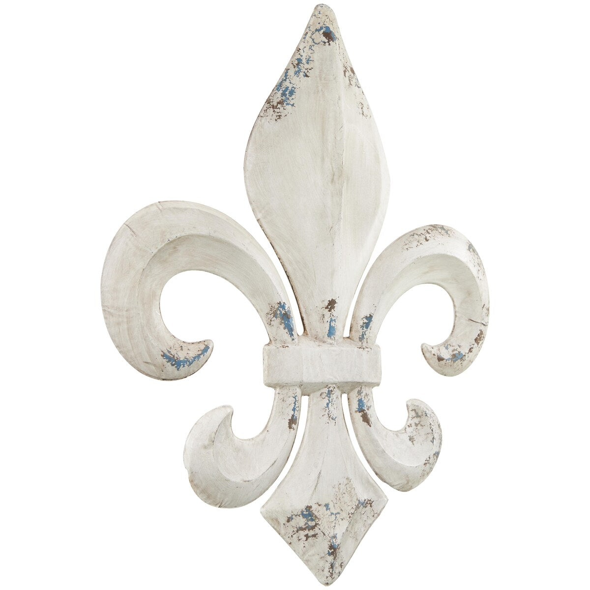 Metal Fleur De Lis Home Wall Decor with Blue and Brown Distressing - White - Roche River Decor