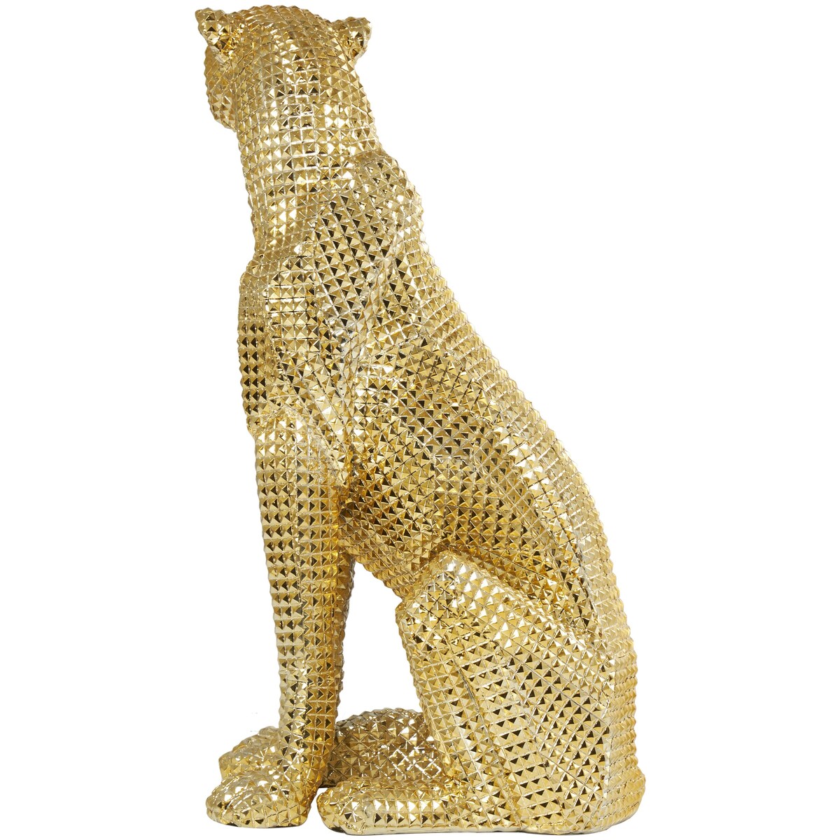 Resin Leopard Sitting Decorative Sculpture with Diamond Facet Texture - Gold - Roche River Decor