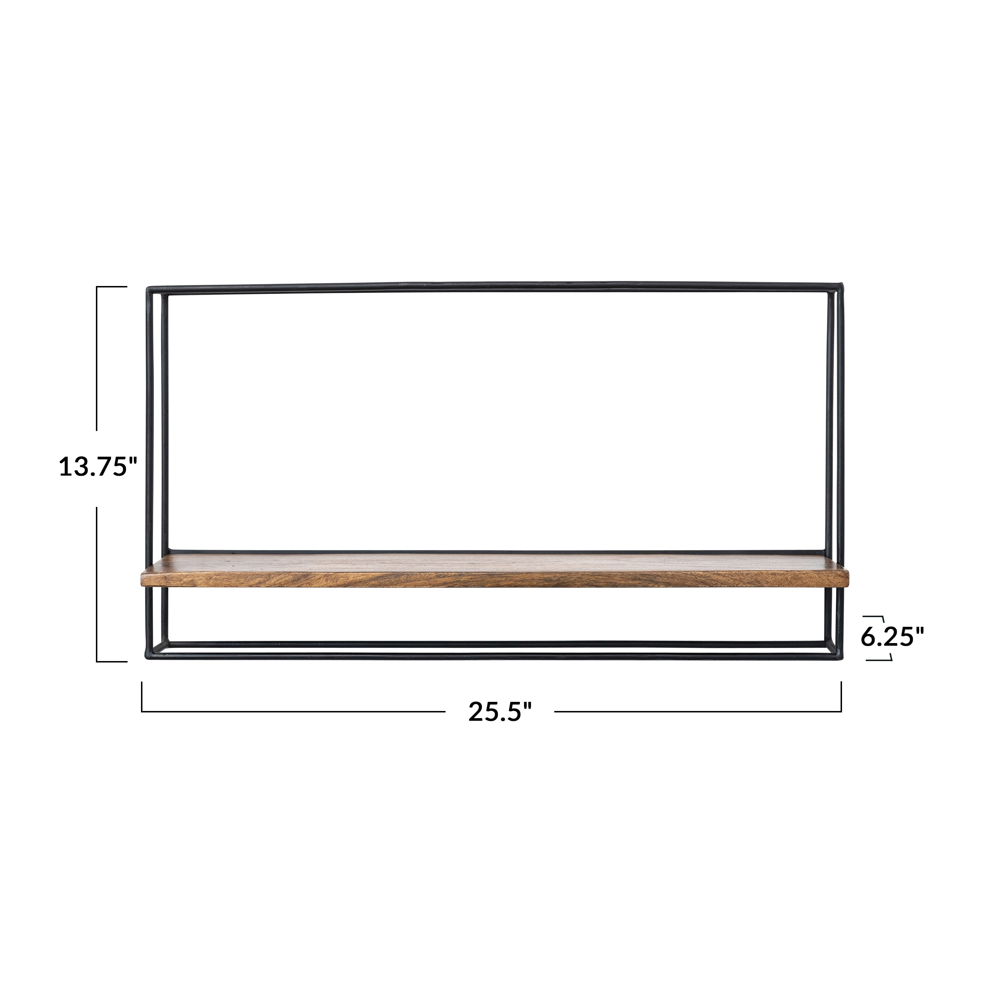 Metal and Wood Wall Shelf - 25.5L x 6.3W x 13.8H