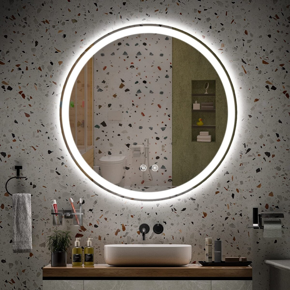 LED Lighted Dimmable Anti Fog Frameless Rounded Vanity Mirror