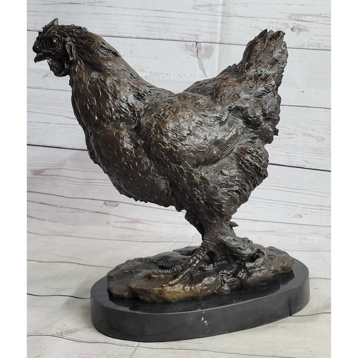 Bronze Sculpture Large Chicken Rooster Farm Animal Home Decor Marble Figurine