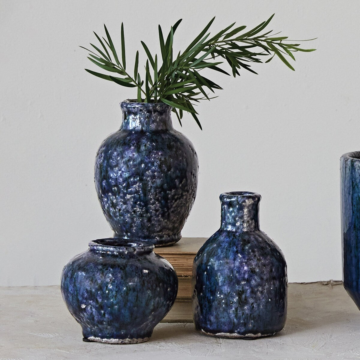 Decorative Terra-cotta Vases with Crackle Glaze, Set of 3