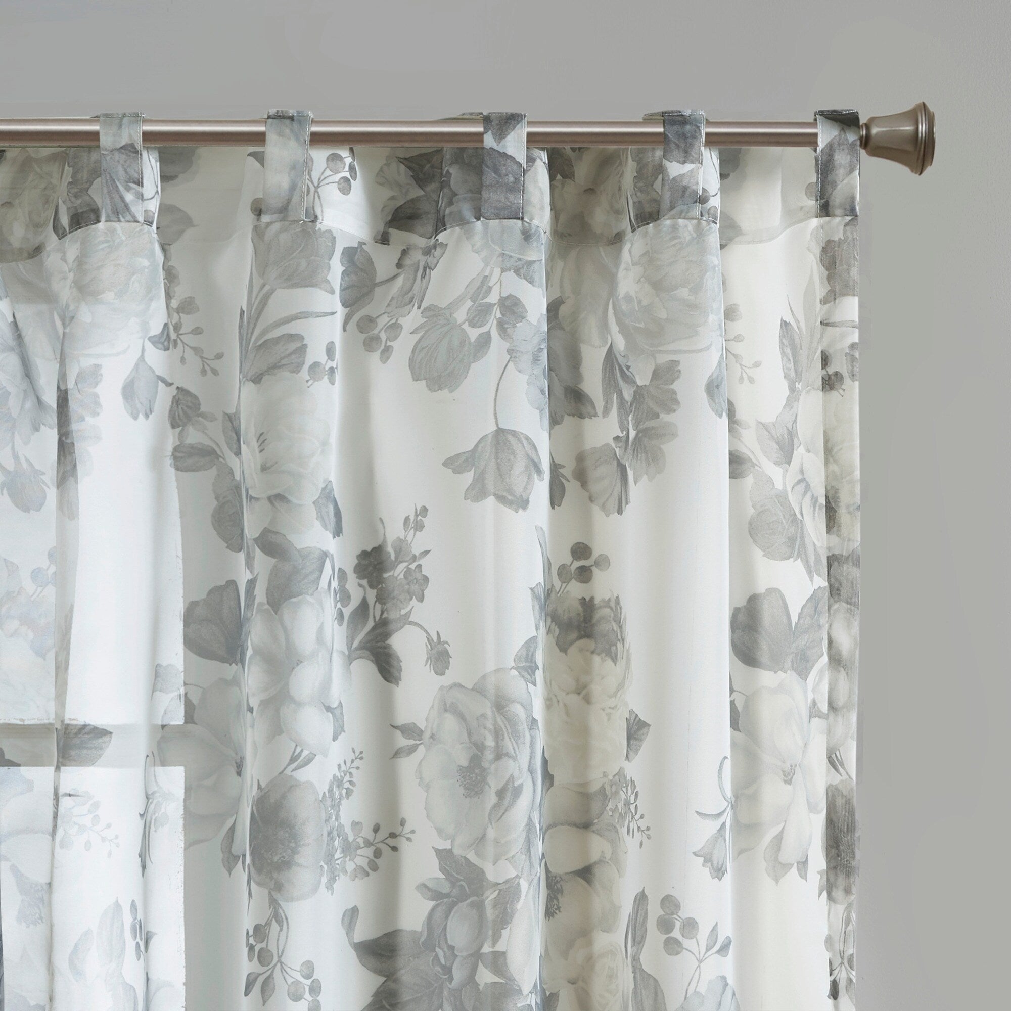 Madison Park Abelia Printed Floral Rod Pocket and Back Tab Voile Sheer Curtain