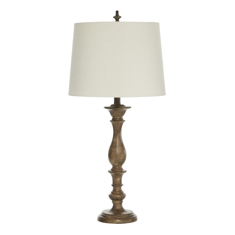 Brown Polystone Traditional Table Lamp (Set of 2) - 15 x 32