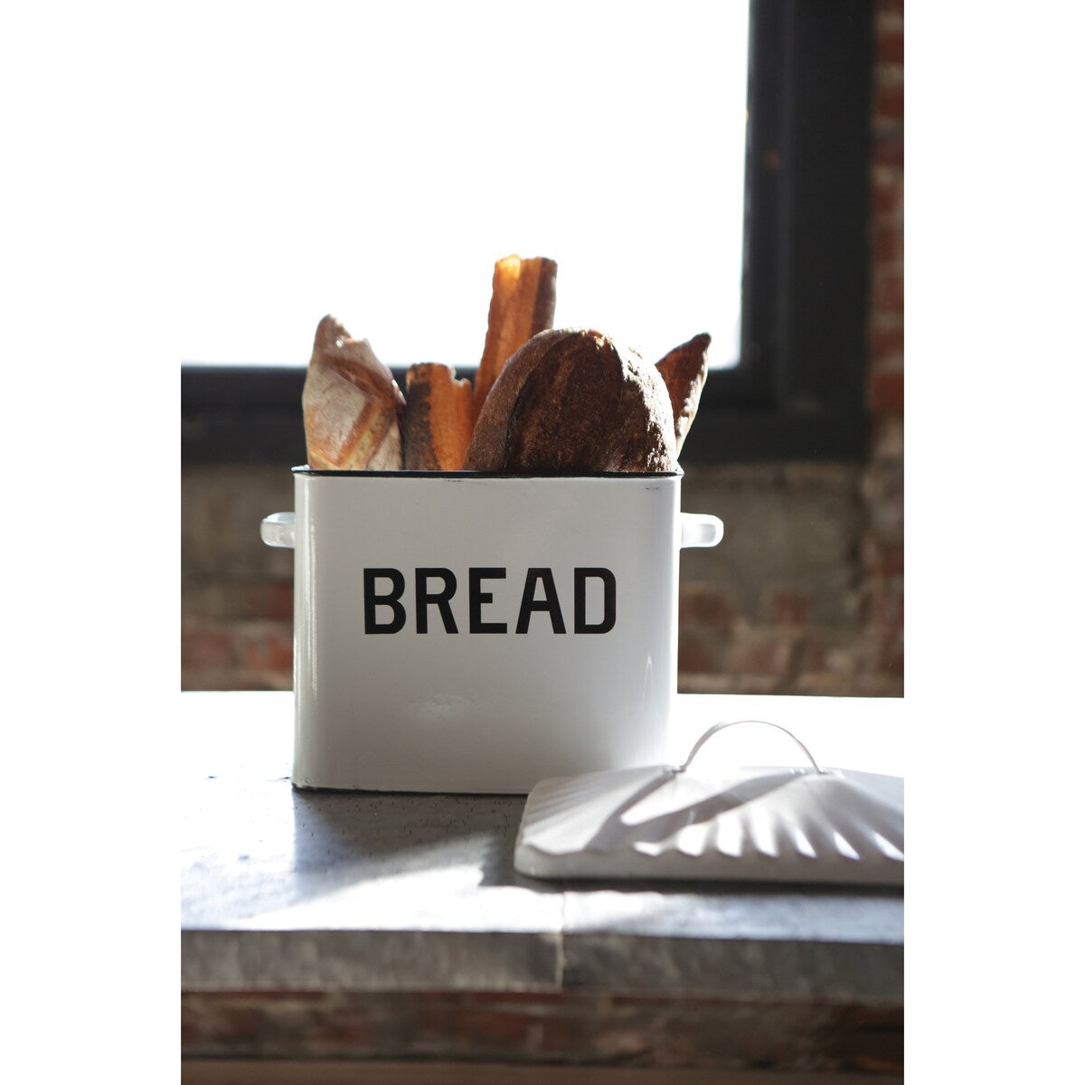 Enameled Metal Bread Box with Bread Message