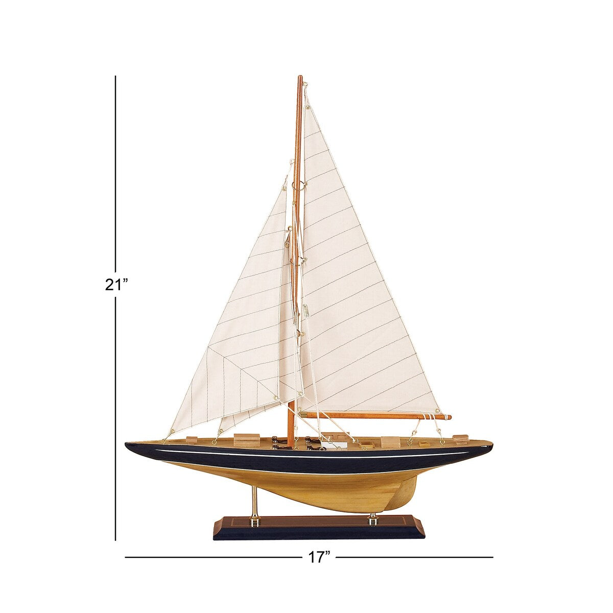 Wood Sail Boat Decorative Sculpture with Beige and Navy Accents and Lifelike Rigging - Brown - Roche River Decor