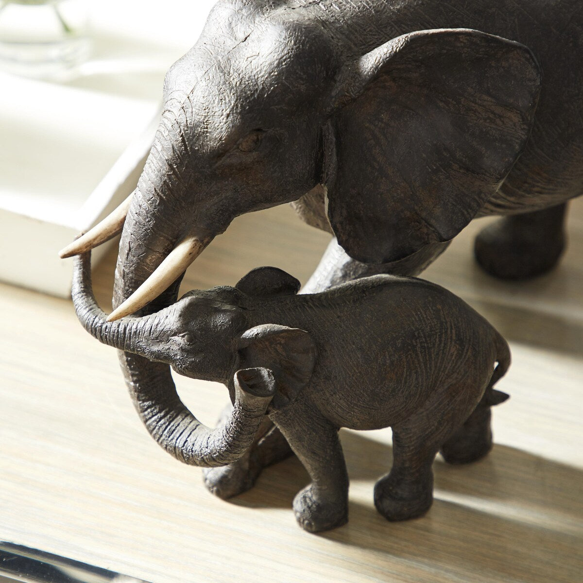 Polystone Elephant Family Decorative Sculpture - Brown - Roche River Decor