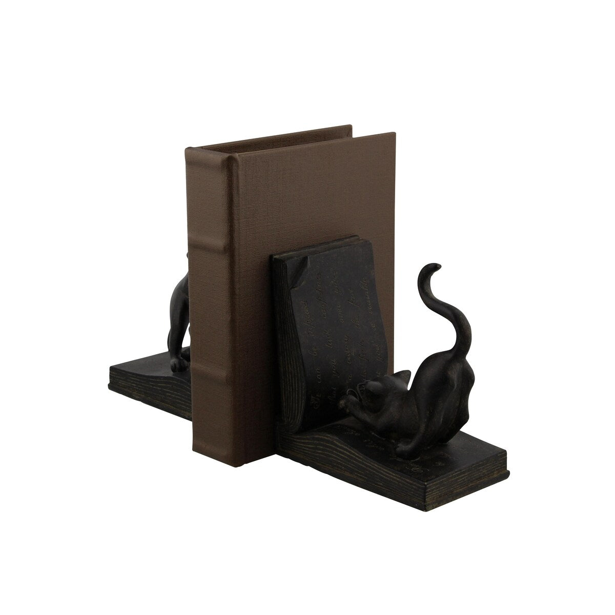 Polystone Cat Reading Decorative Bookends - Set of 2 Black - Roche River Decor