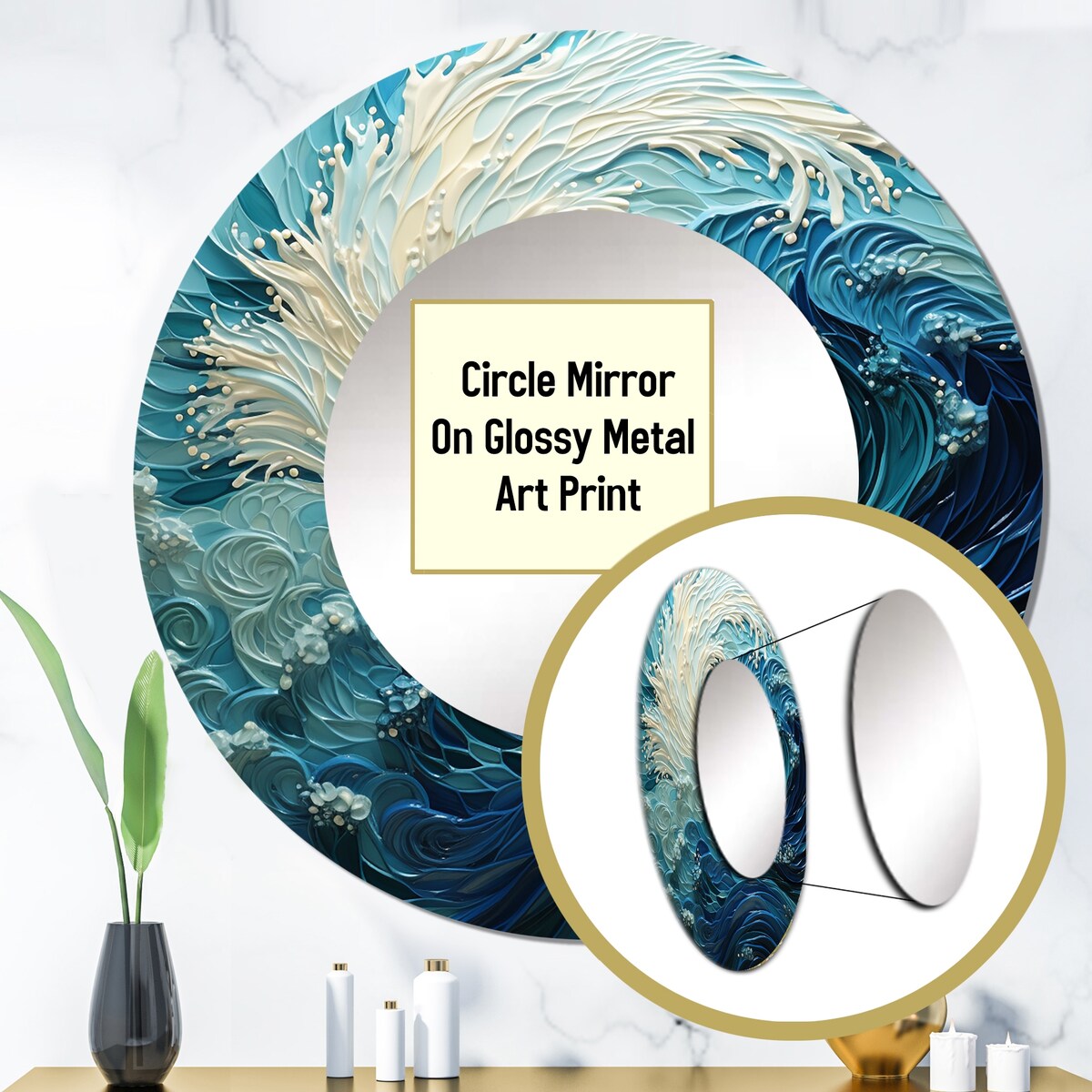 Designart Glacier Glacial Sprial Pointillism I Pointillism Round Mirror Wall Decor - Country Teal Bedroom Mirror