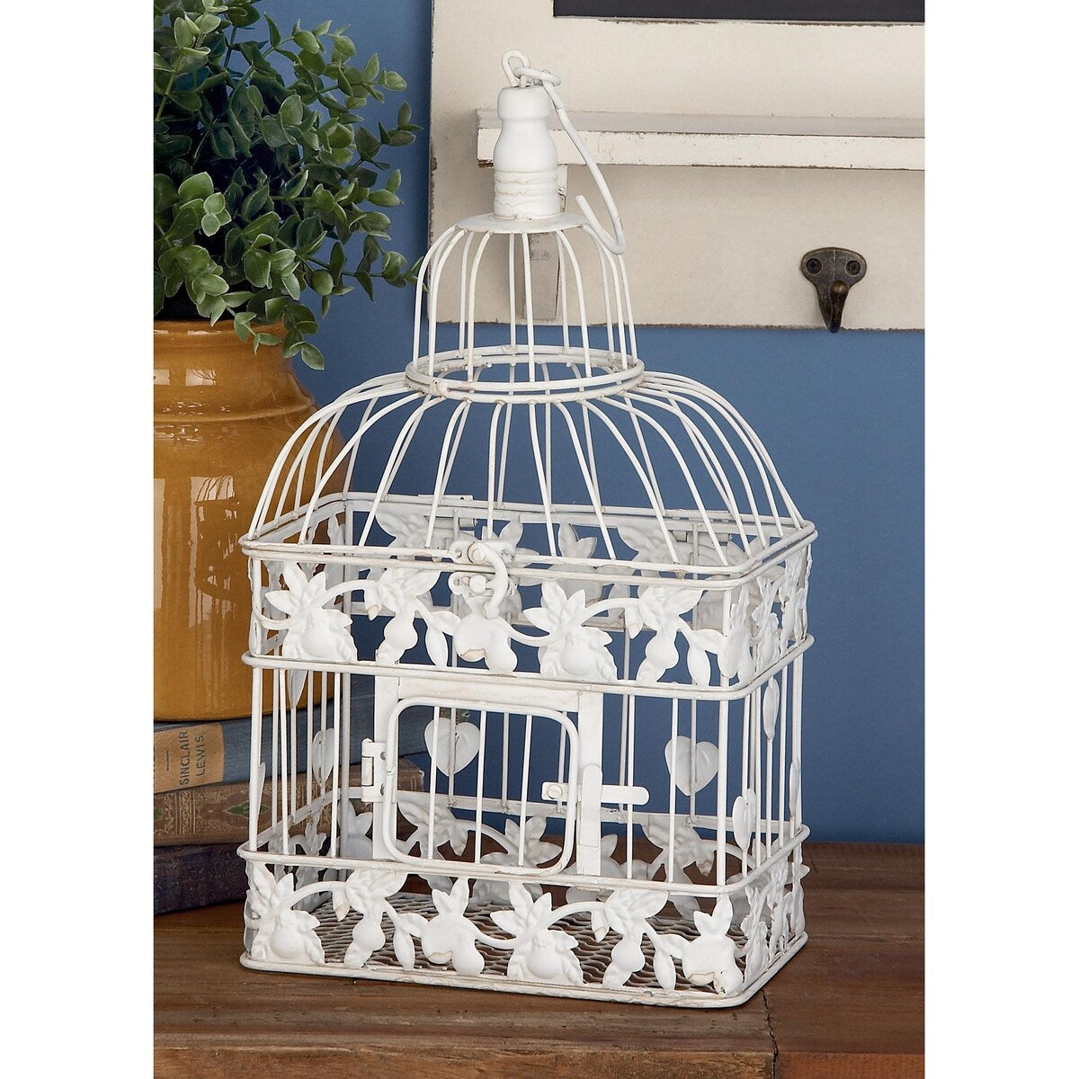 Metal Indoor Outdoor Hinged Top Birdcage with Latch Lock Closure and Hanging Hook - Set of 2 White - Roche River Decor