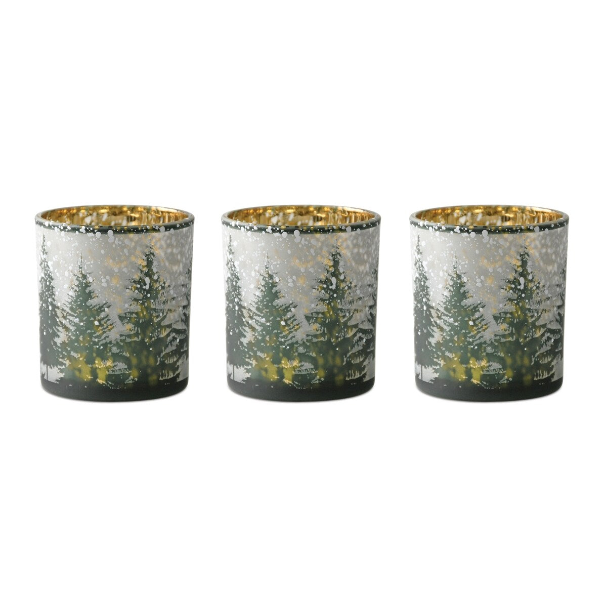 Frosted Pine Mercury Glass Candle Holder (Set of 3)