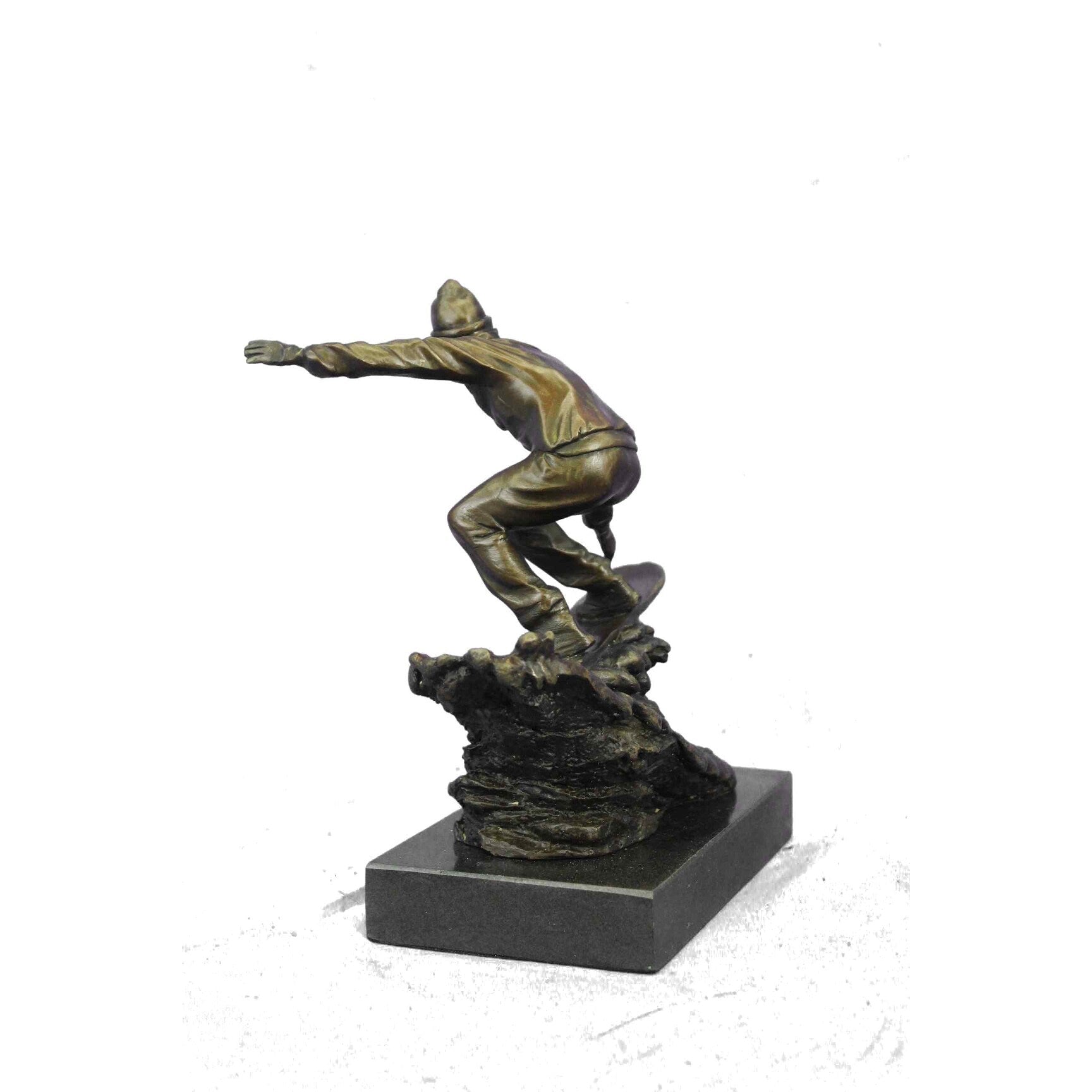 Real Bronze Marble Ski Snowboarder Winter Sport Figurine Sculpture Figural Decor