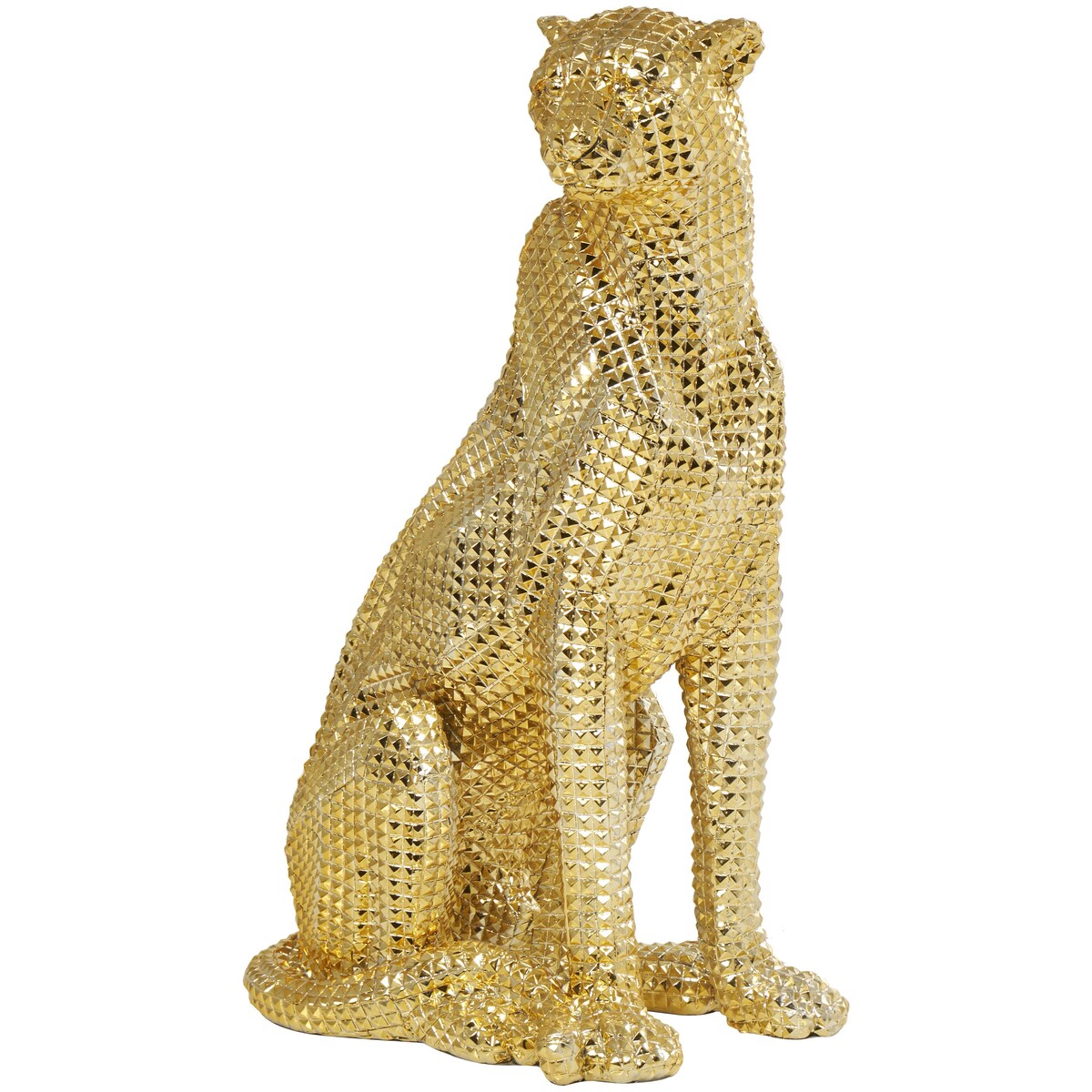 Resin Leopard Sitting Decorative Sculpture with Diamond Facet Texture - Gold - Roche River Decor