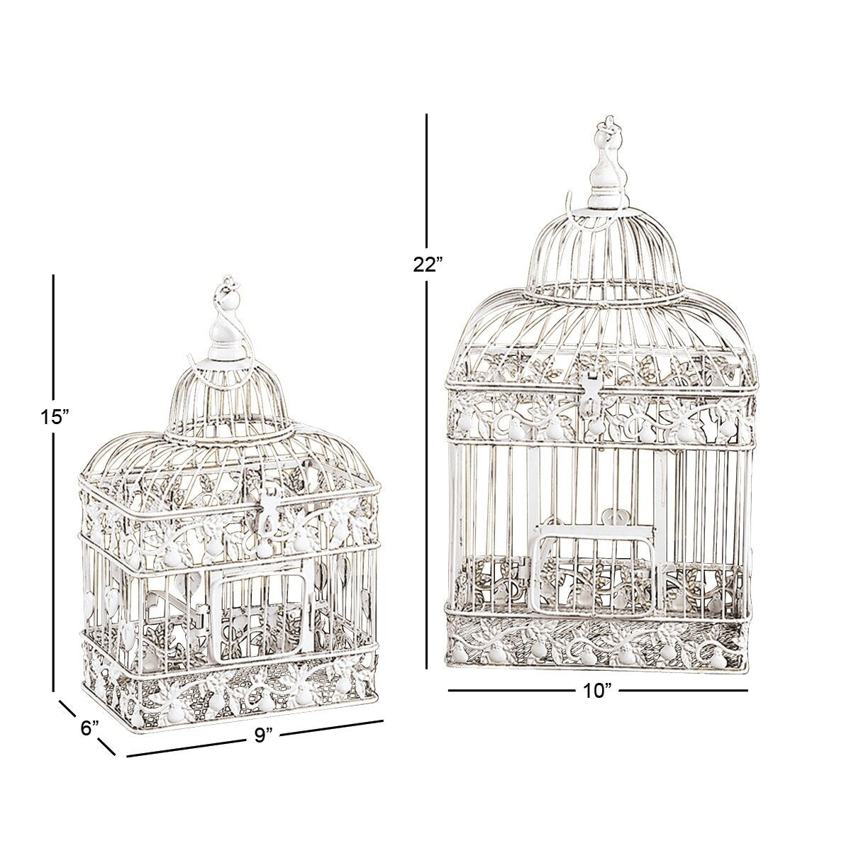 Metal Indoor Outdoor Hinged Top Birdcage with Latch Lock Closure and Hanging Hook - Set of 2 White - Roche River Decor