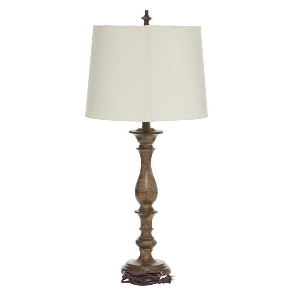 Brown Polystone Traditional Table Lamp (Set of 2) - 15 x 32