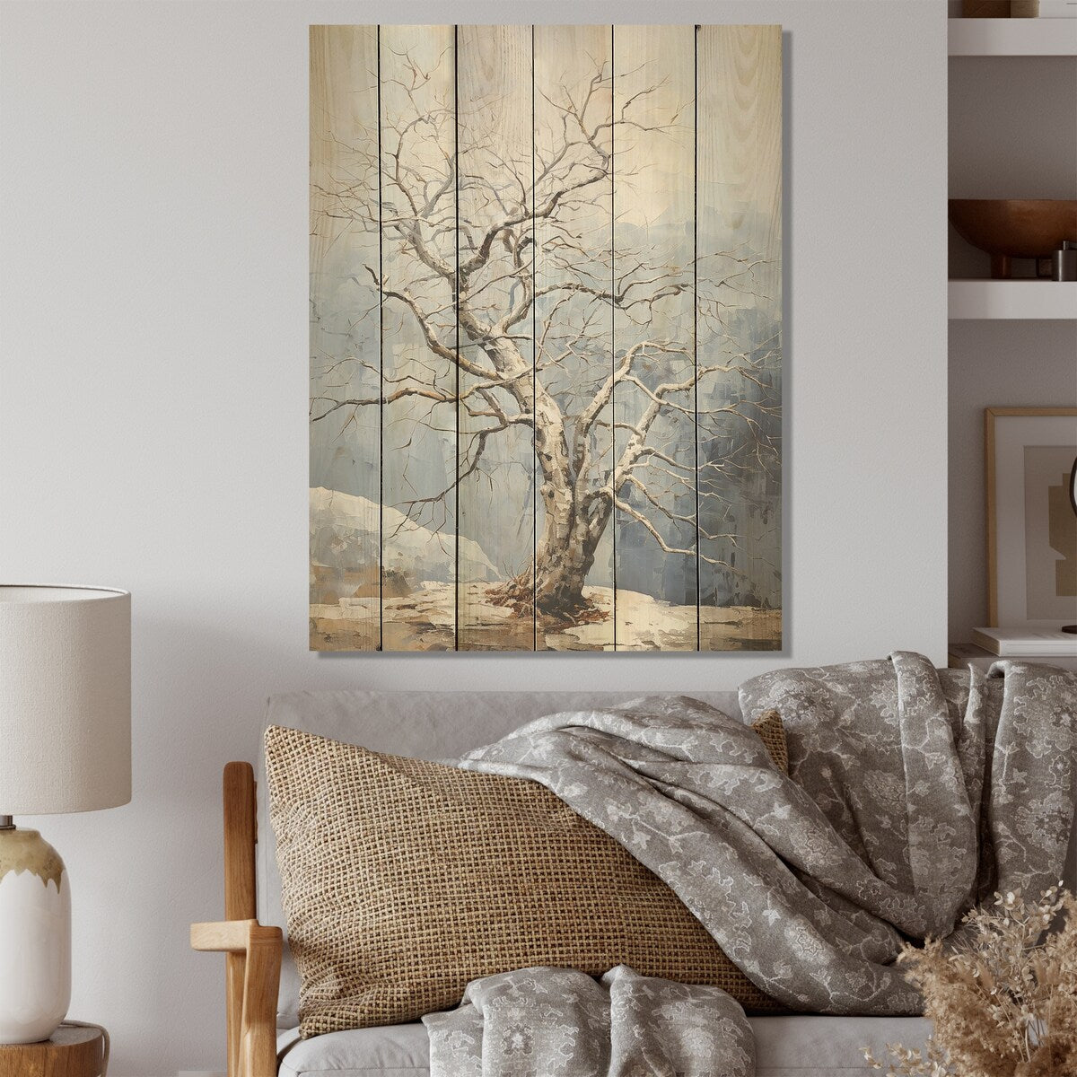 Designart Abstract Expression Of A Mystic Oak Tree I Tree Oak Wood Wall Decor - Grey Wood Panel On Natural Pine Wood