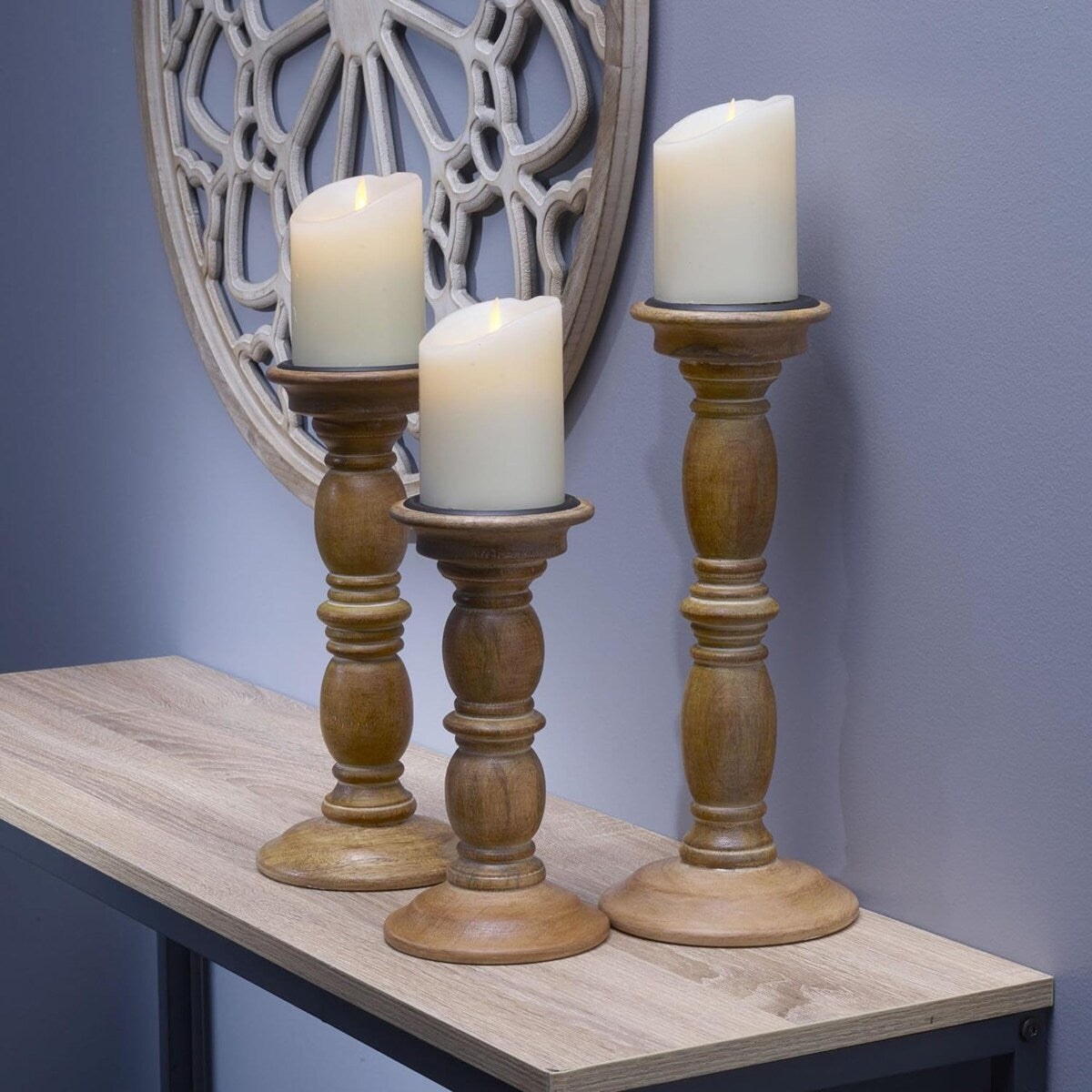 Elements Set of 3 Wood Candle Holders