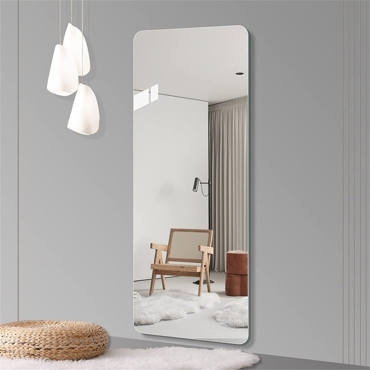 65x 24 Full Body Round Corner Mirror Wall Hanging with Hanging Hole