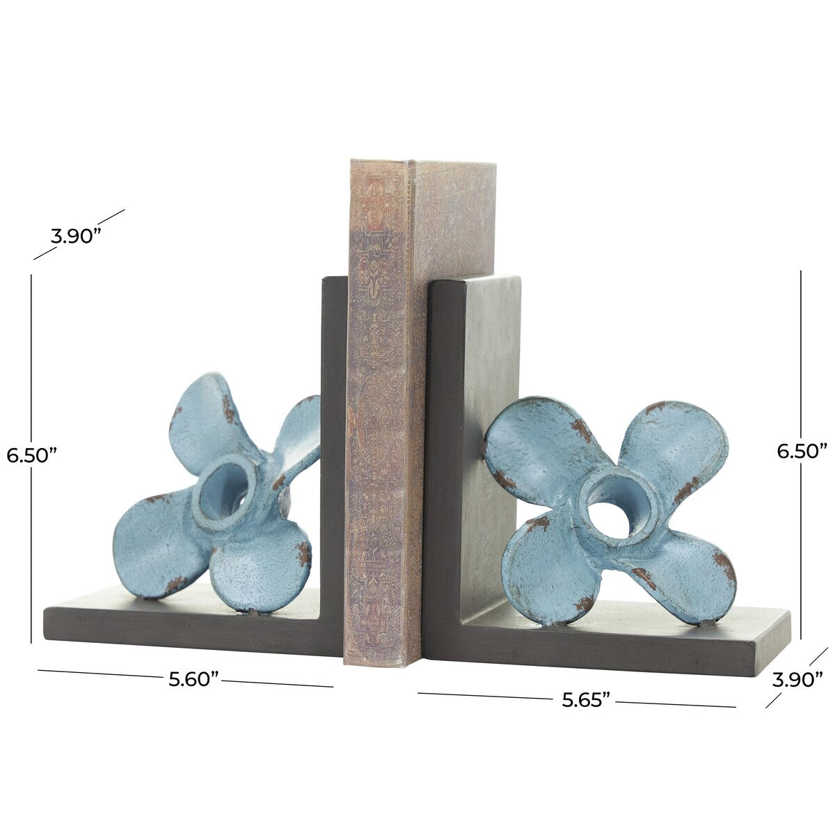 Metal Boat Distressed Propeller Decorative Bookends with Brown L-Shaped Stands - Set of 2 Teal - Roche River Decor