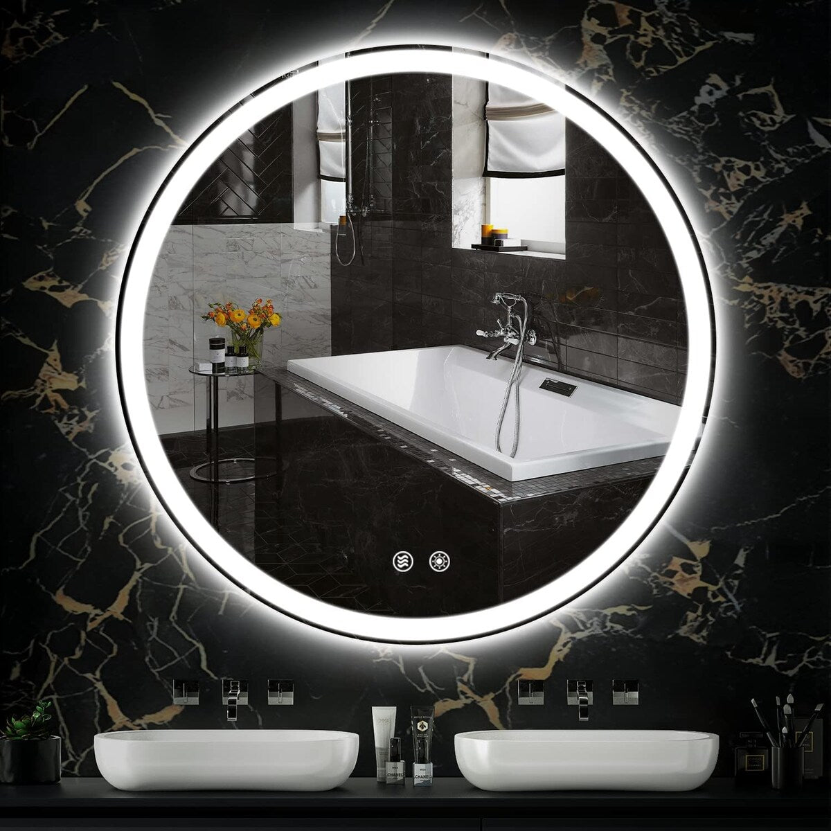 LED Lighted Dimmable Anti Fog Frameless Rounded Vanity Mirror