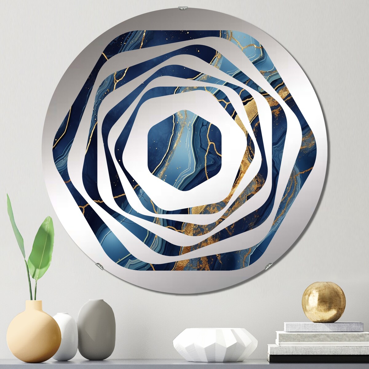 Designart Blue and gold Abstract Marble Mirage IV - Modern Abstract Marble Amorphe Decorative Mirror