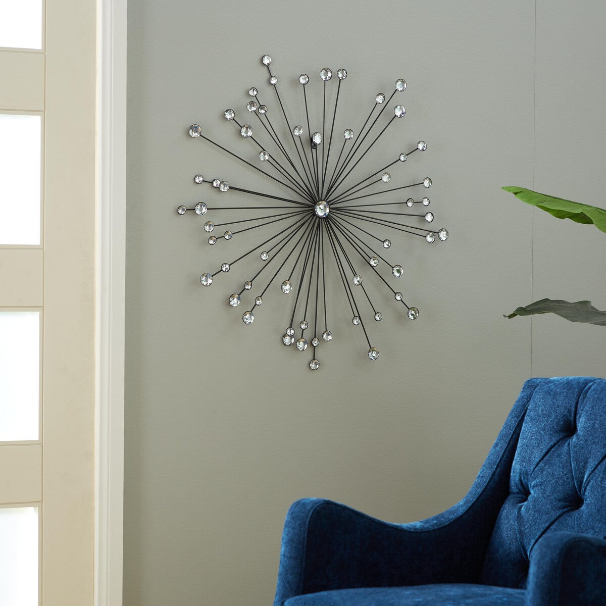 Metal Starburst Home Wall Decor with Crystal Embellishments - Silver - Roche River Decor