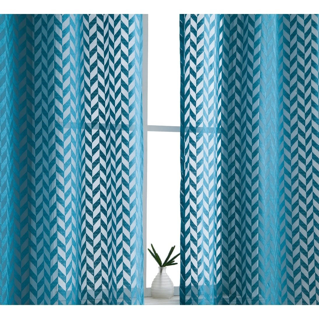 HLC.me Herringbone Lace Thick Semi Sheer Premium Grommet Top Window Curtain Panels Kids Room & Bedroom - Set of 2 Panels