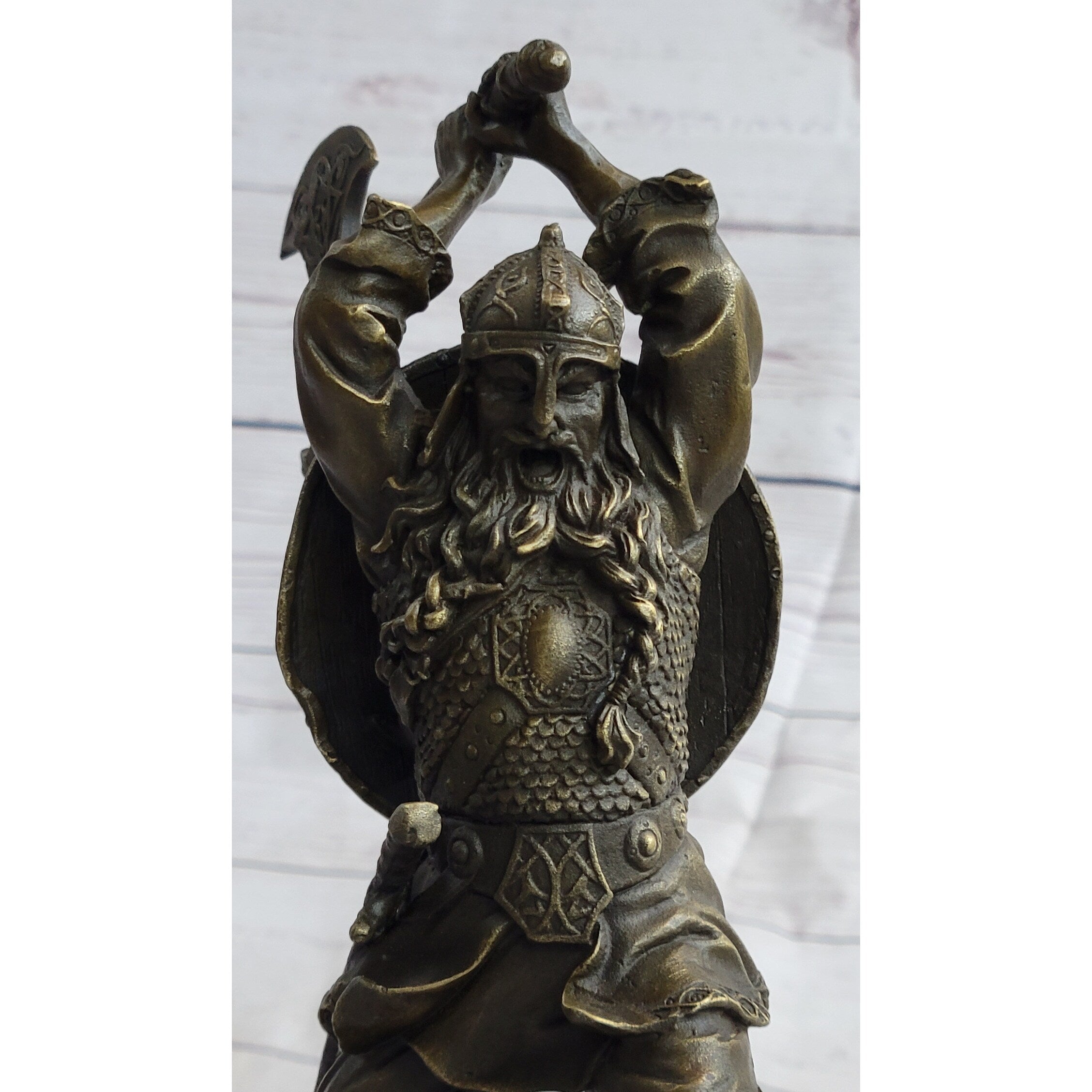 Nordic Viking Norse Warrior W/ Battle Axe Bronze Statue Sculpture Original Art 10 Inches X 7 Inches