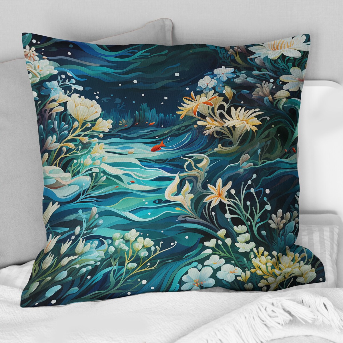 Designart Oceanic Dreamscape Tropical Pattern I Coastal Printed Throw Pillow