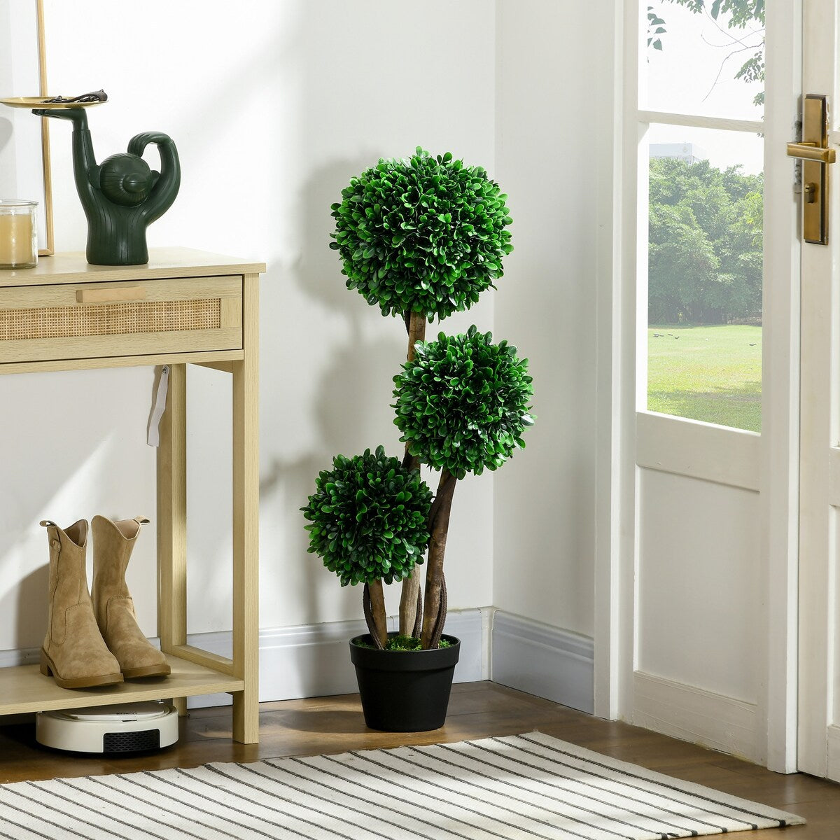 HOMCOM 3ft/35.5 Artificial 3 Ball Boxwood Topiary Tree with Pot, Indoor Outdoor Fake Plant for Home Office, Living Room Decor