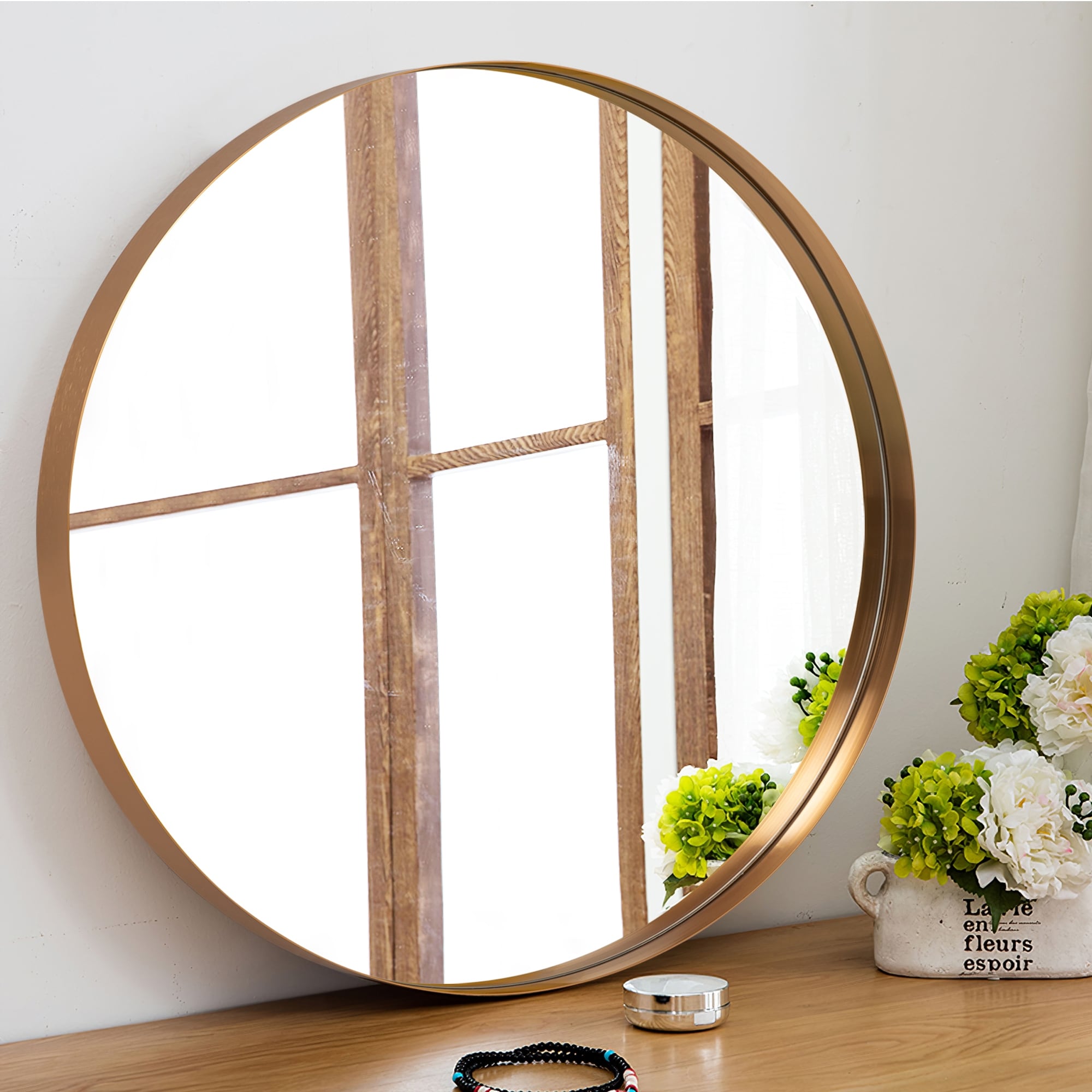 Modern Deep Frame Wall-Mounted Vanity Round Mirror