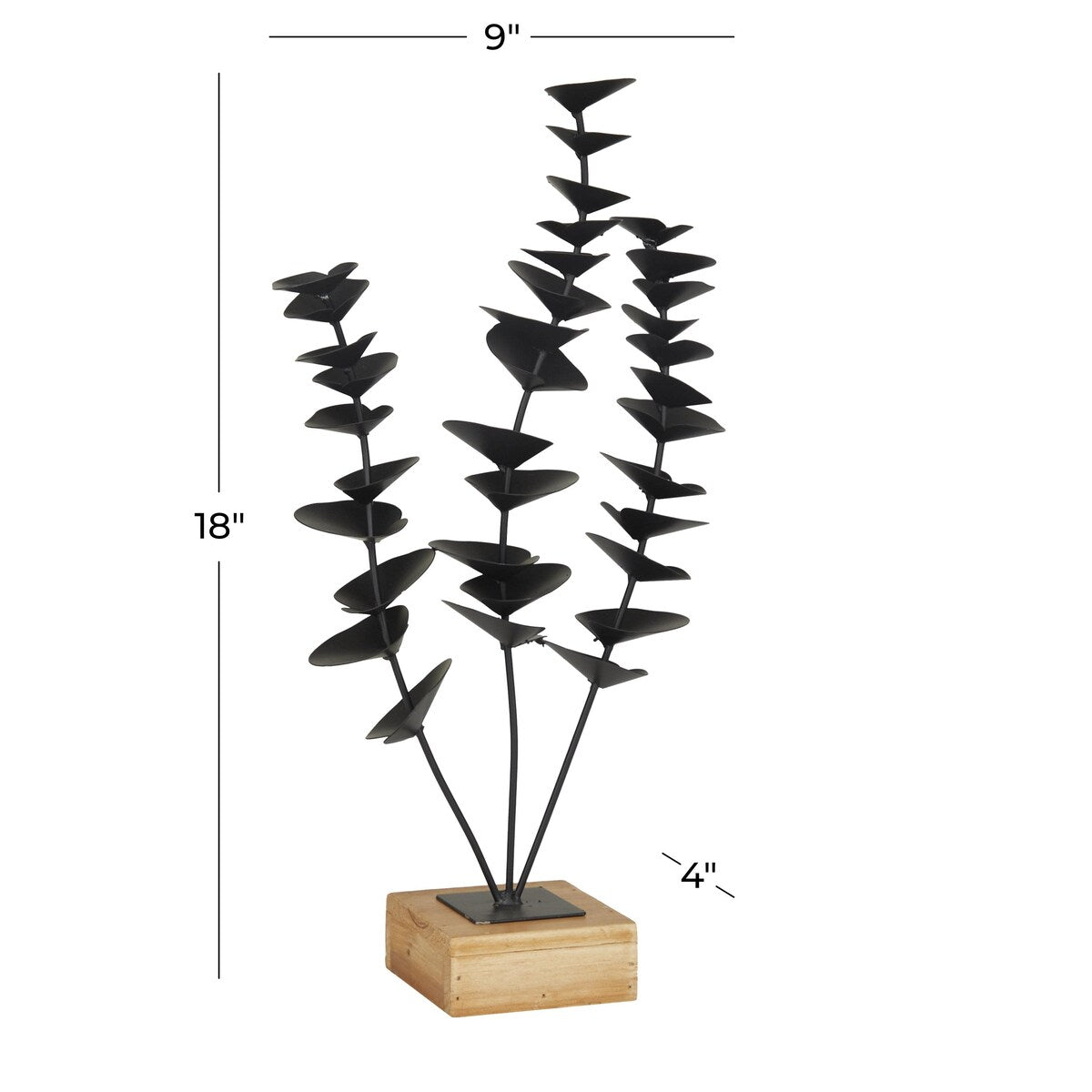 Metal Leaf Decorative Sculpture with Wood Base - Black - Roche River Decor