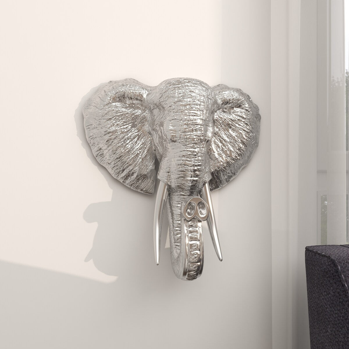 Polystone Elephant Metallic Home Wall Decor with Tusks - Silver - Roche River Decor