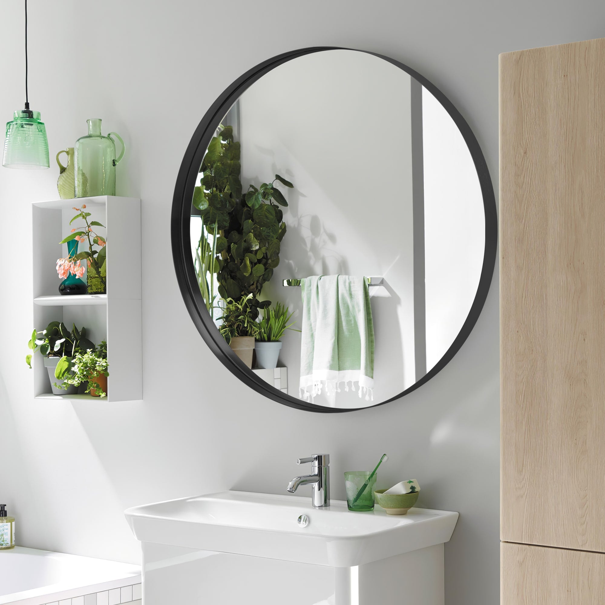 Modern Deep Frame Wall-Mounted Vanity Round Mirror