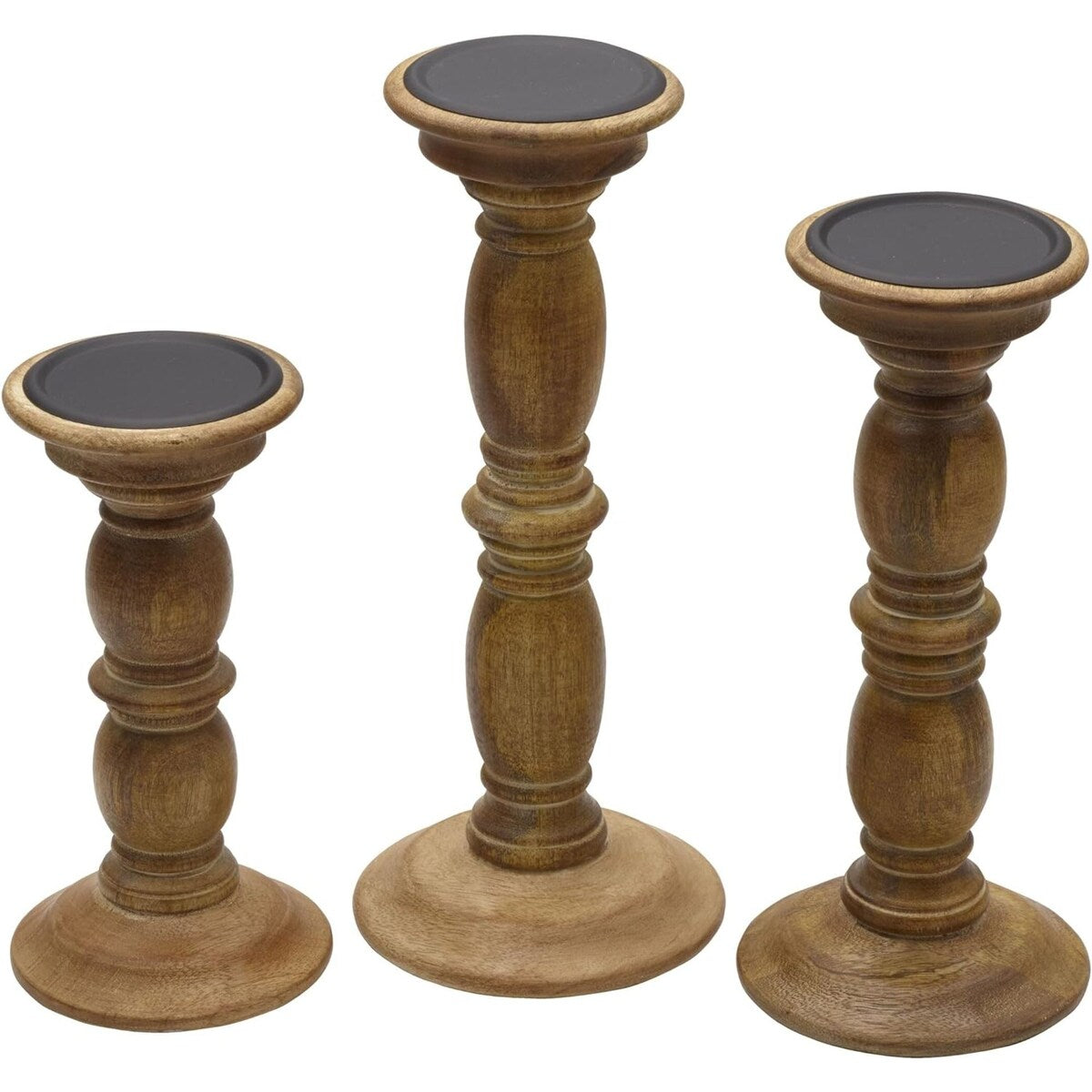 Elements Set of 3 Wood Candle Holders