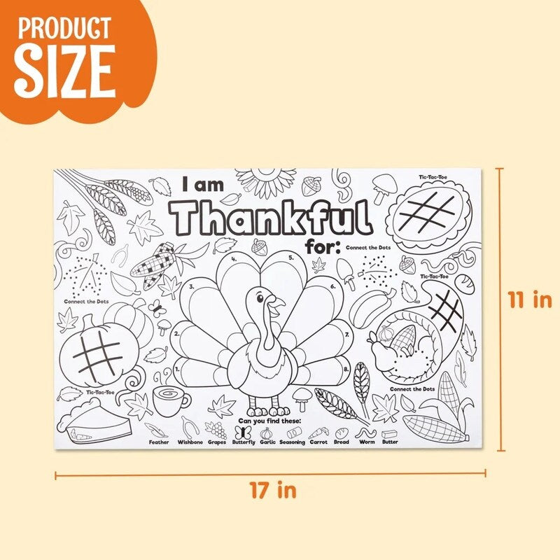 Thanksgiving Coloring Placemats: 24-Piece Set