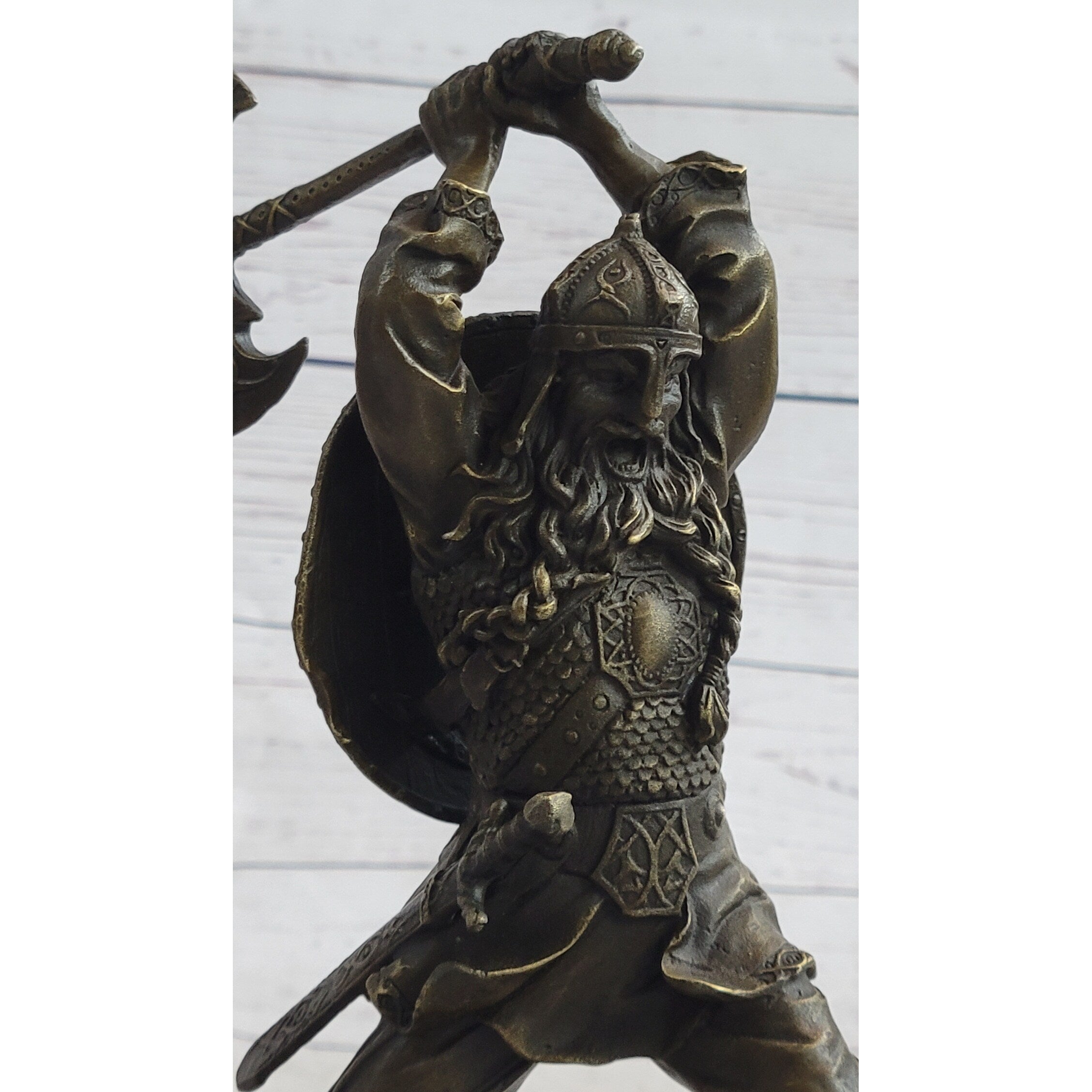 Nordic Viking Norse Warrior W/ Battle Axe Bronze Statue Sculpture Original Art 10 Inches X 7 Inches