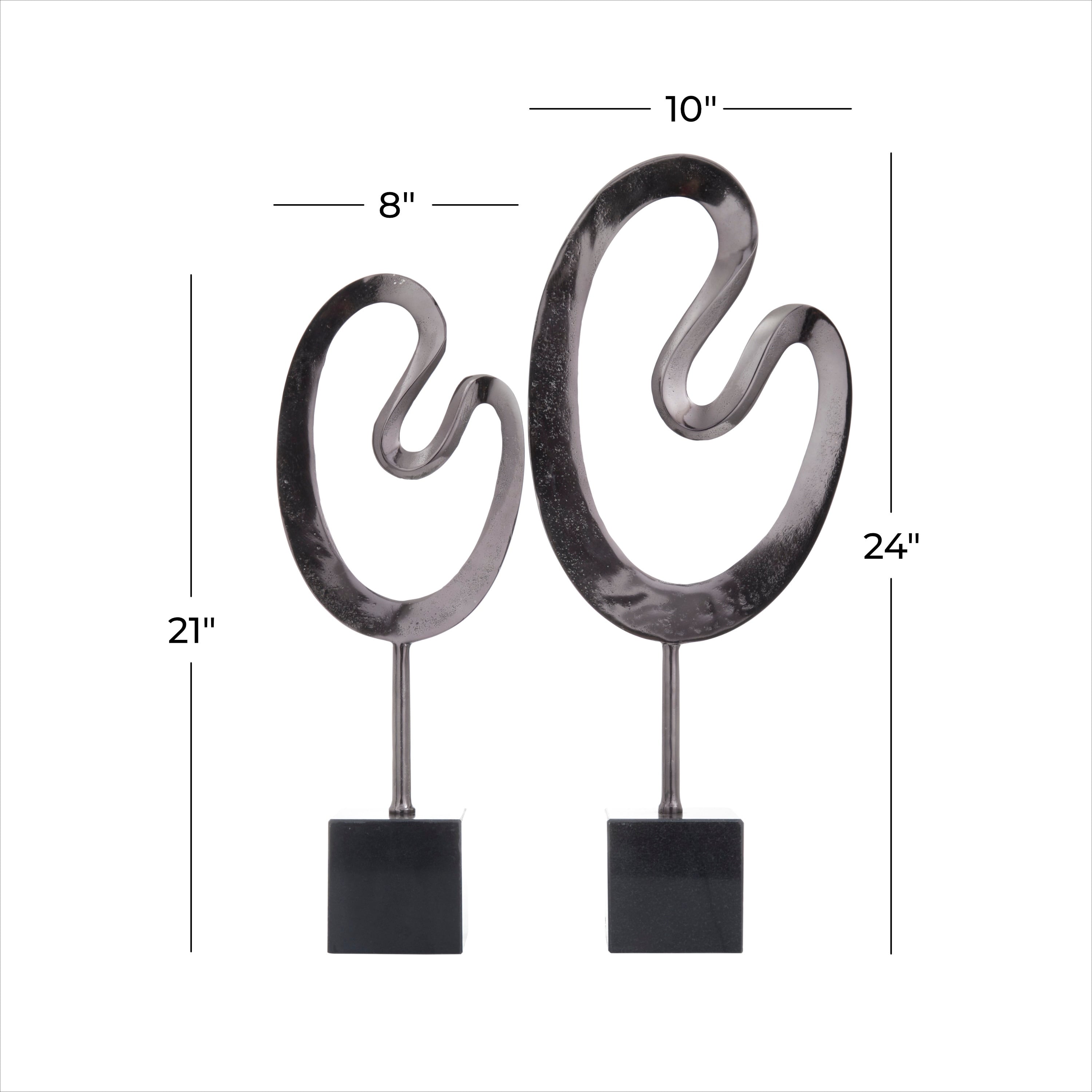 Marble Abstract Sculpture with Black Base (Set of 2) - 24, 21H